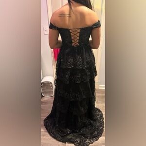 Girls Black Layered Lace Party Dress